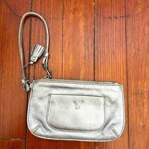 Silver Leather Wristlet